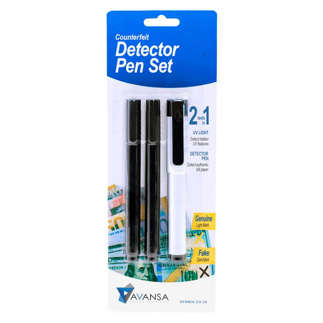 AVANSA Counterfeit Detector Pen with UV light - 3 pack - Avansa Business Technologies