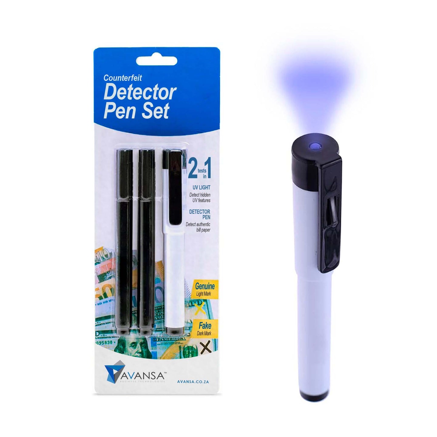 AVANSA Counterfeit pens with UV light - 3 pack - Avansa Business Technologies
