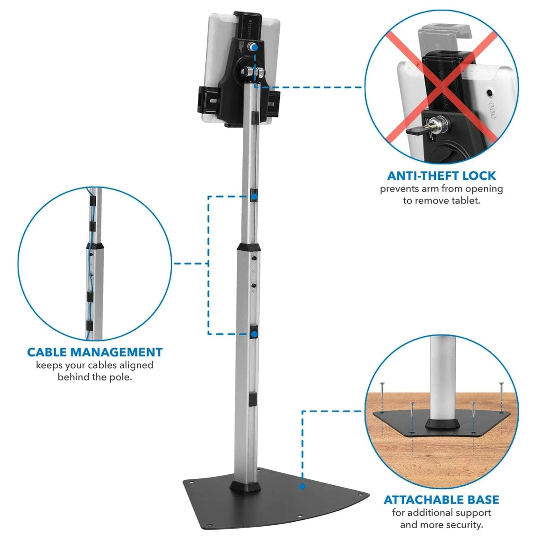 Locking Tablet Stand Avansa VistaMount 3300 – Floor Mounted Locking Tablet Stand