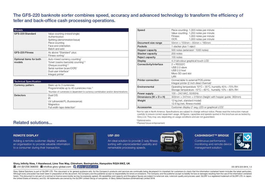 Glory GFS 220 Note Counting Machine - Avansa Business Technologies